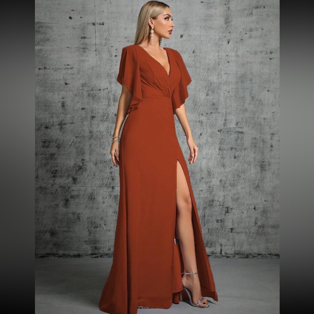 SHEIN burnt orange maxi dress bridesmaid wedding guest M